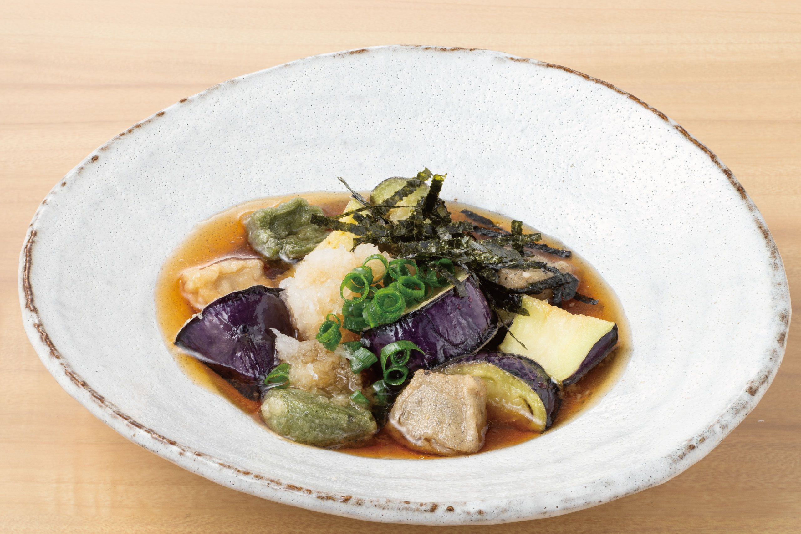 日本海庄や旬メニュー　2025年6月　野菜　揚物　茄子と生麩の揚げ出汁　日本海庄や　㈱かんなん丸